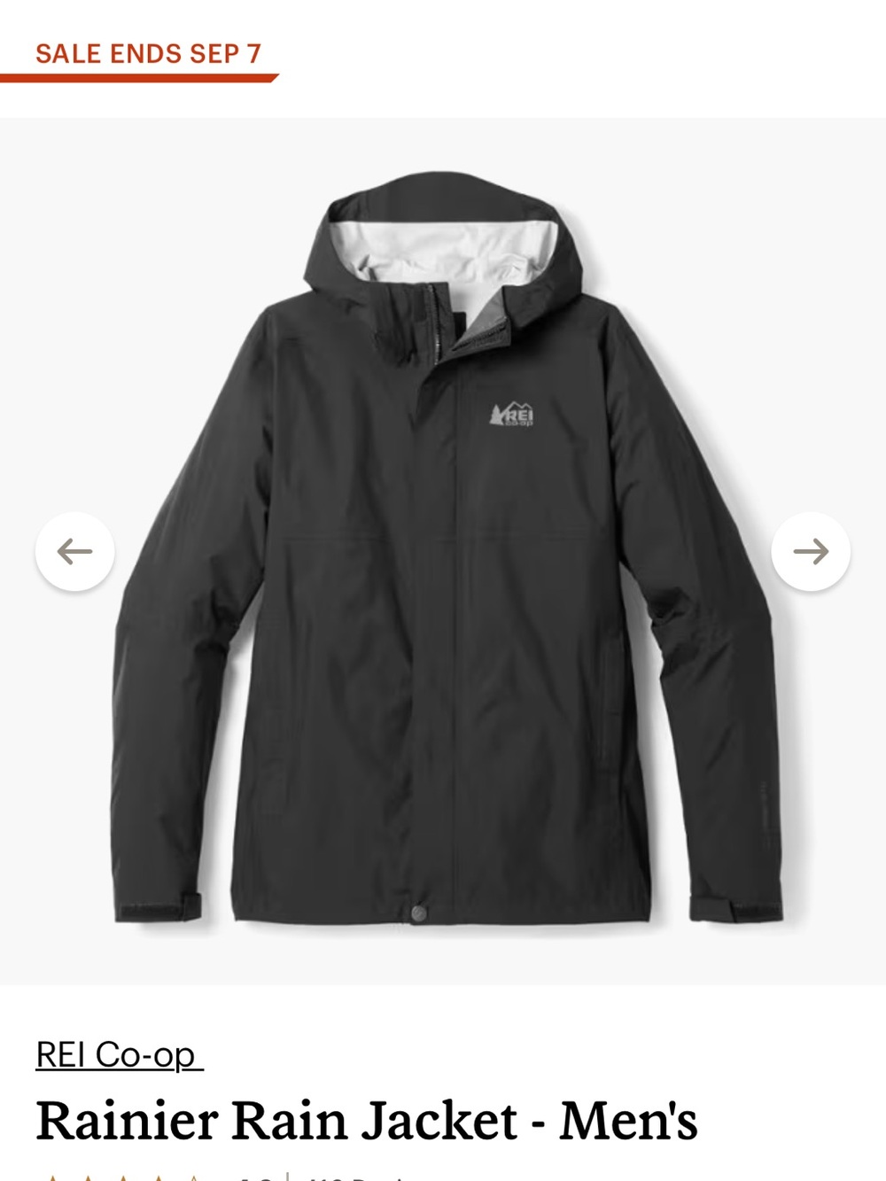 REI Men's Rain Jacket in Black with Light Gray Lining